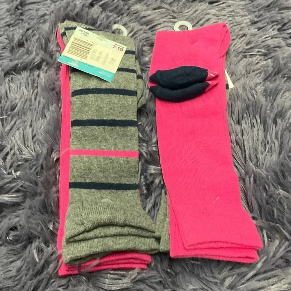 Set of 2 pairs Stride Rite Toddler 7-10 Pink and Gray Casual Socks - New